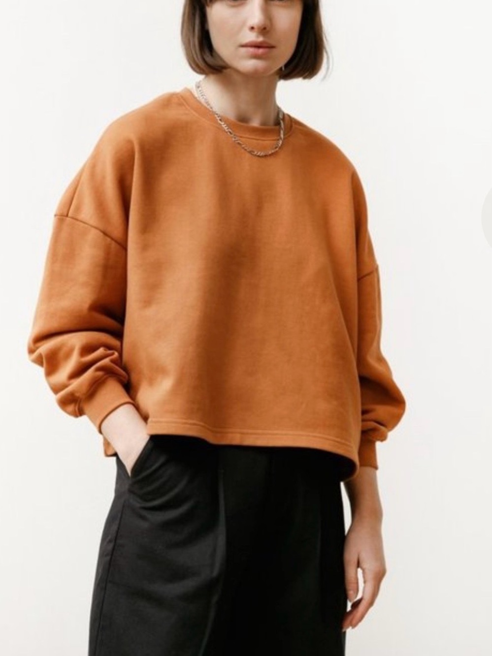 Zara Woman New Crew Sweatshirt in Burnt Orange Size L NWT
